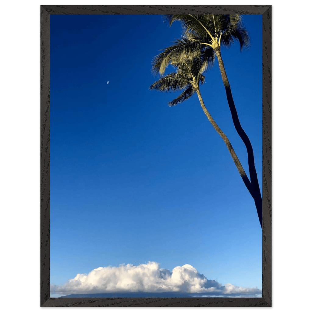 Hawaii Volcano Clouds and Pacific Scene framed poster by CaliCuration featuring vibrant volcanic landscape and ocean views.