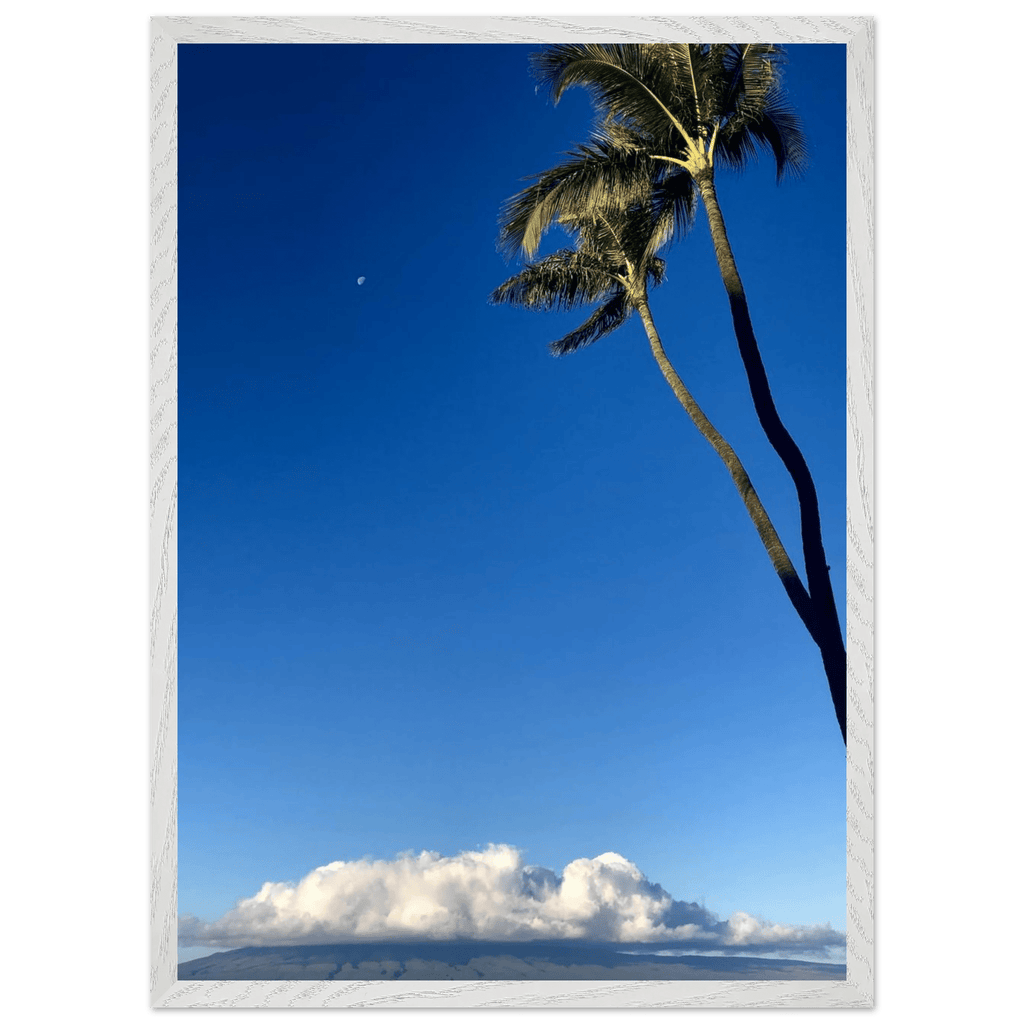 Framed Hawaii Volcano Clouds and Pacific Scene print by CaliCuration, 15x20 cm, mounted in a white frame, part of the Travel Collection.