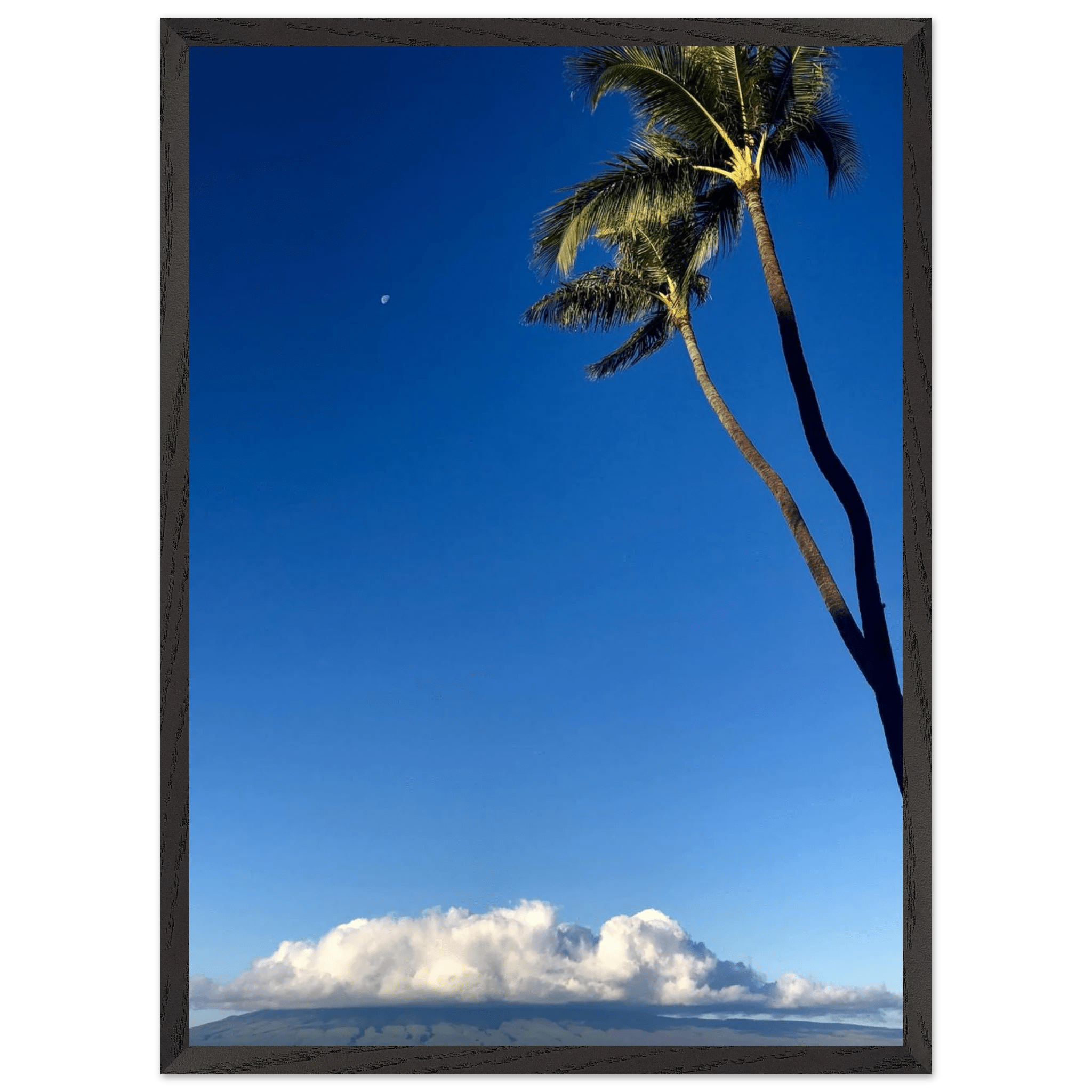 Hawaii Volcano Clouds and Pacific Scene framed print by CaliCuration, 15x20 cm, featuring volcanic landscape and ocean views.