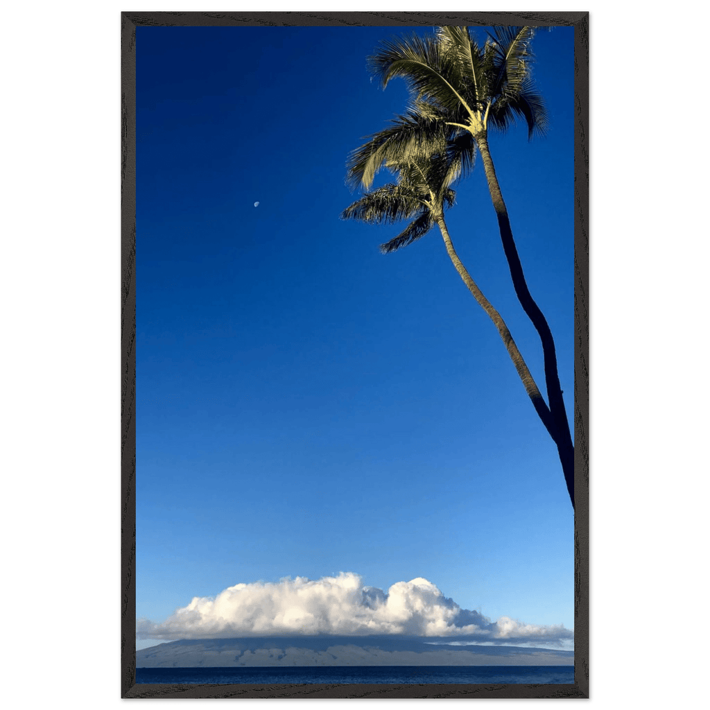 Hawaii Volcano Clouds and Pacific Scene mounted framed poster by CaliCuration, featuring a scenic print with a white frame.