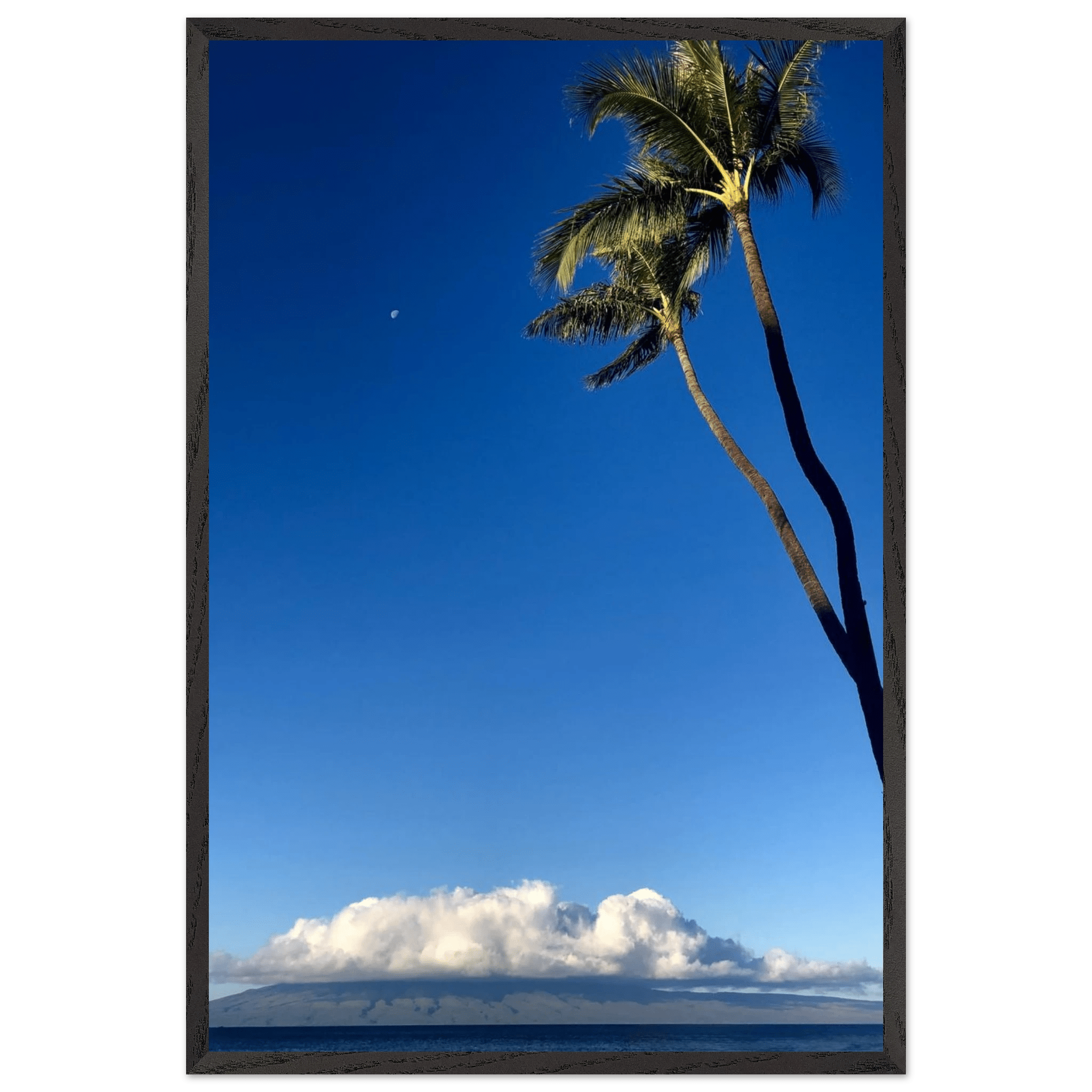 Hawaii Volcano Clouds and Pacific Scene mounted framed poster by CaliCuration, featuring a scenic print with a white frame.