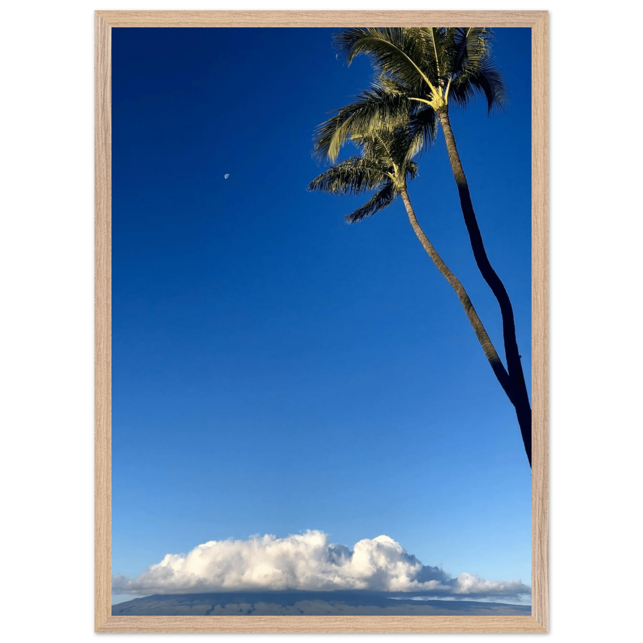 Hawaii Volcano Clouds and Pacific scene framed print by CaliCuration, 15x20 cm, showcasing volcanic landscape and ocean views.