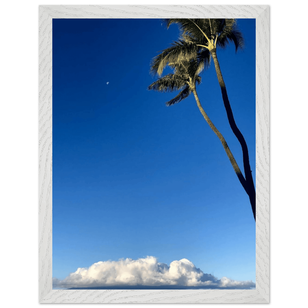 Mounted framed print of Hawaii volcano clouds and Pacific scene by CaliCuration, 15x20 cm, with white frame, part of travel collection.