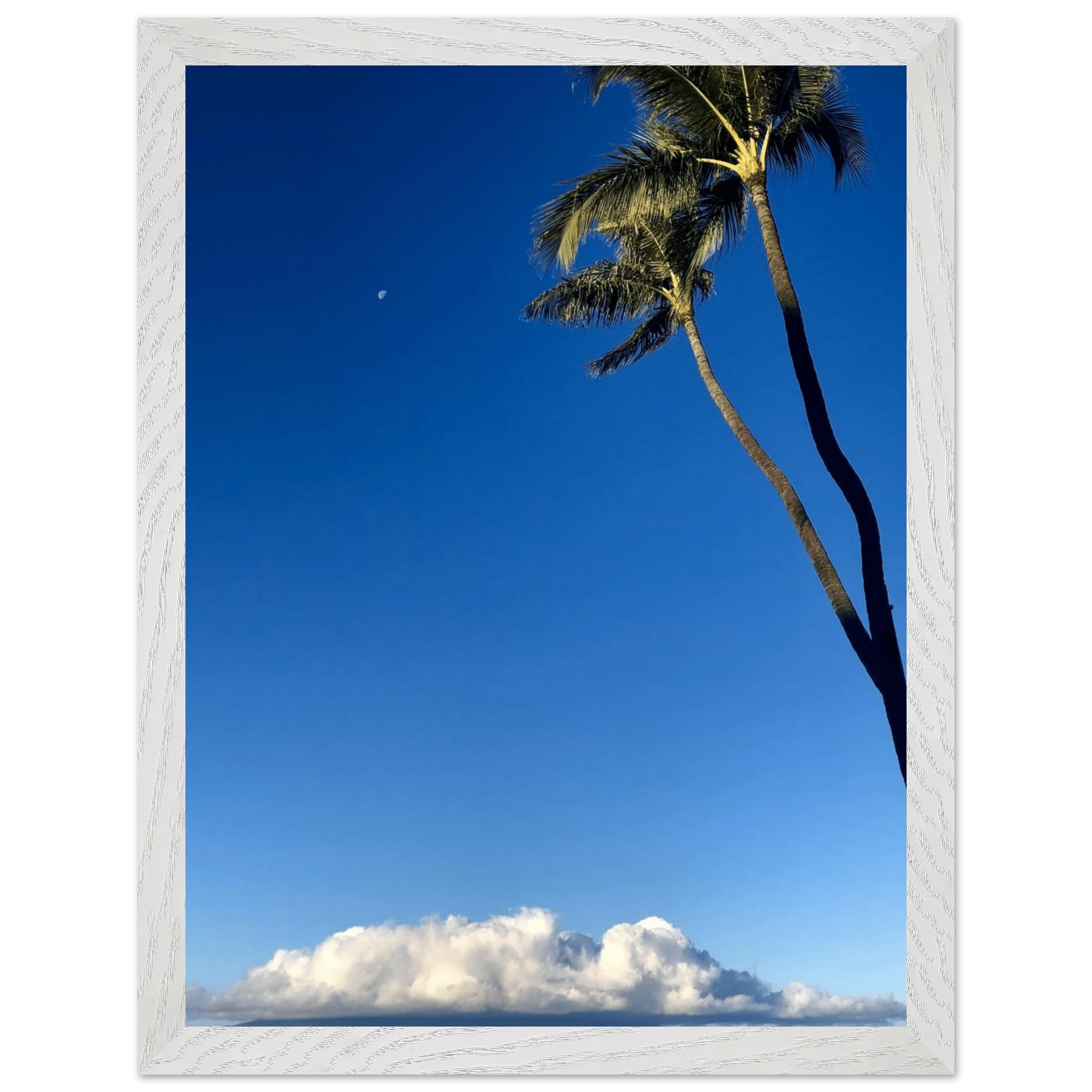 Mounted framed print of Hawaii volcano clouds and Pacific scene by CaliCuration, 15x20 cm, with white frame, part of travel collection.