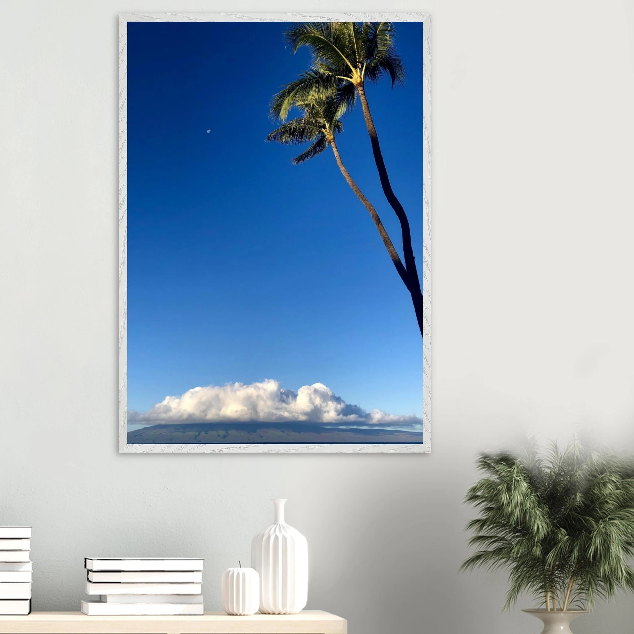 Hawaii Volcano Clouds and Pacific scene framed print by CaliCuration, 15x20 cm mounted wall art from the Travel Collection.