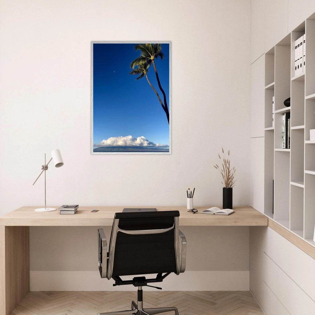 Hawaii Volcano Clouds and Pacific scene framed print by CaliCuration, 15x20 cm, mounted travel collection poster with white frame.