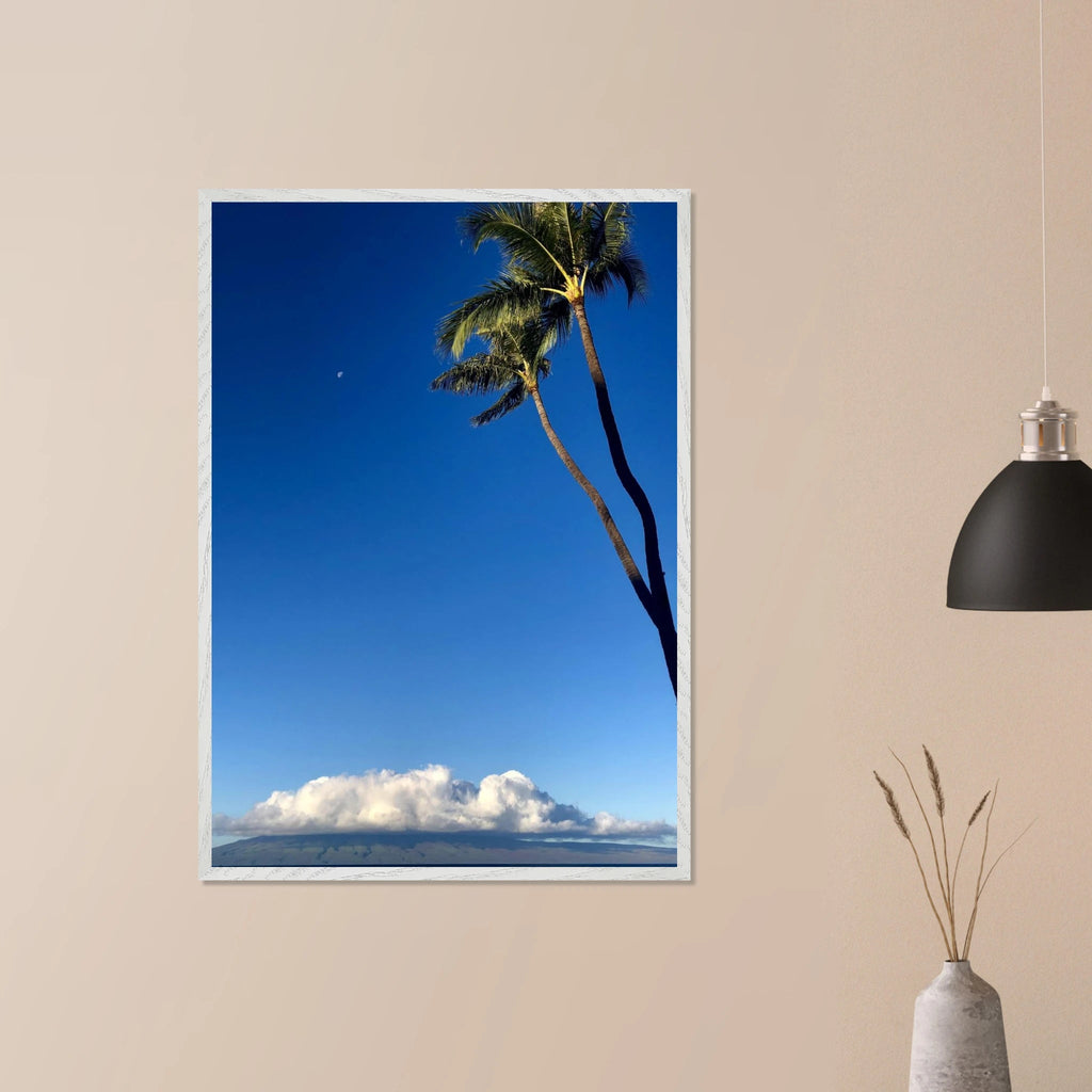 Hawaii Volcano Clouds and Pacific scene mounted framed poster by CaliCuration, 15x20 cm print with white frame, travel collection.
