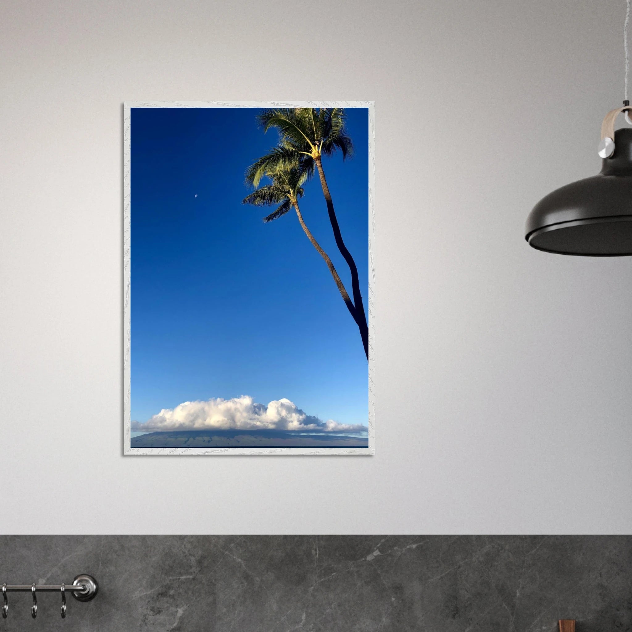 Hawaii Volcano Clouds and Pacific Scene mounted framed print by CaliCuration, 15x20 cm, featuring volcanic landscape and ocean views.