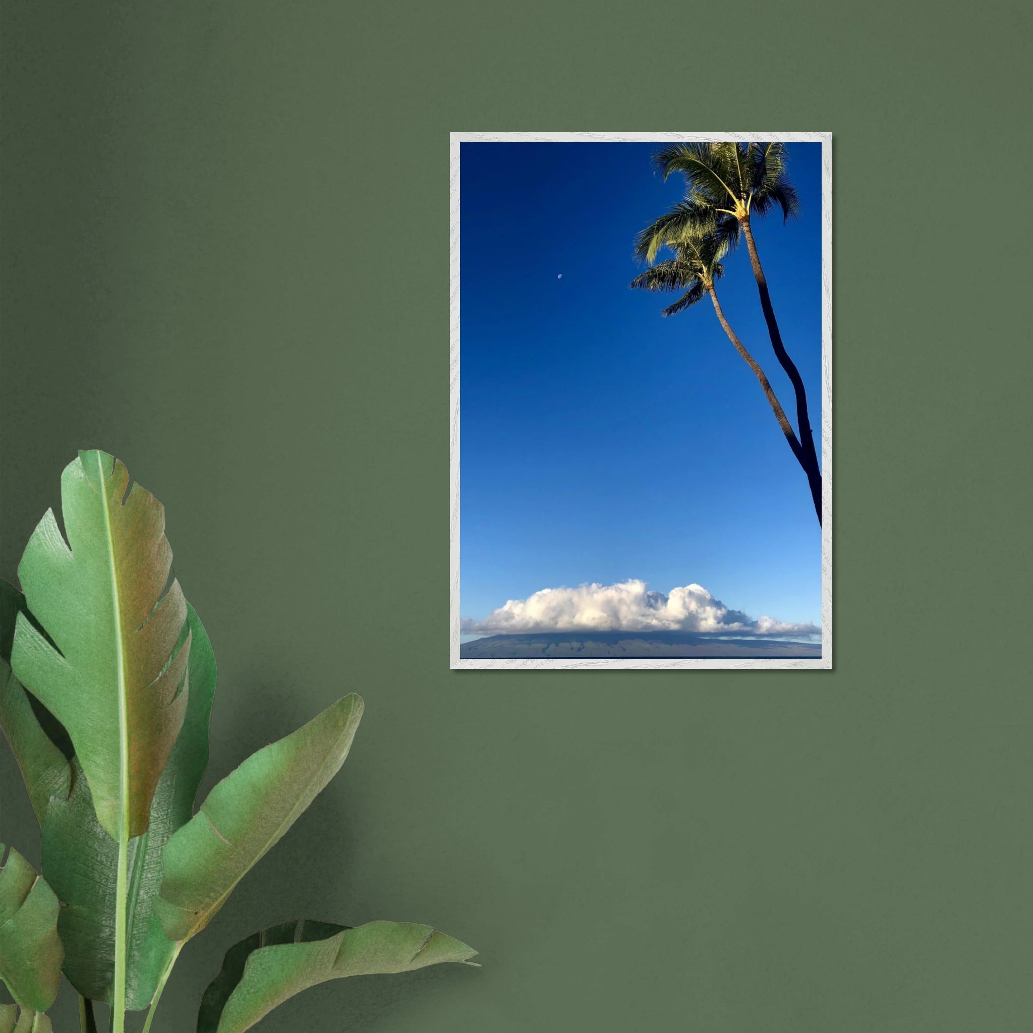 Hawaii Volcano Clouds and Pacific scene mounted framed poster, 15x20 cm print with white frame from CaliCuration's travel collection.