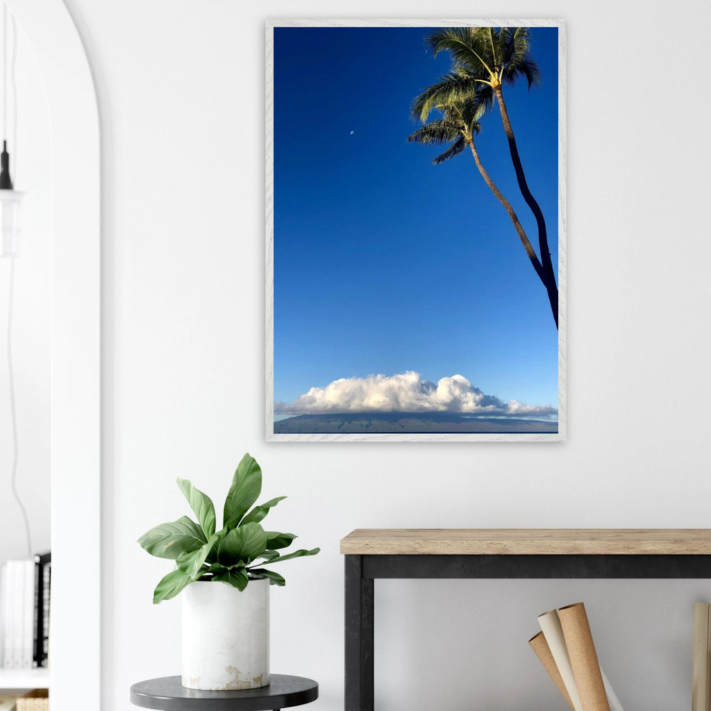 Hawaii Volcano Clouds Pacific Scene mounted framed print by CaliCuration, 15x20 cm, showcasing volcanic landscape and ocean views.