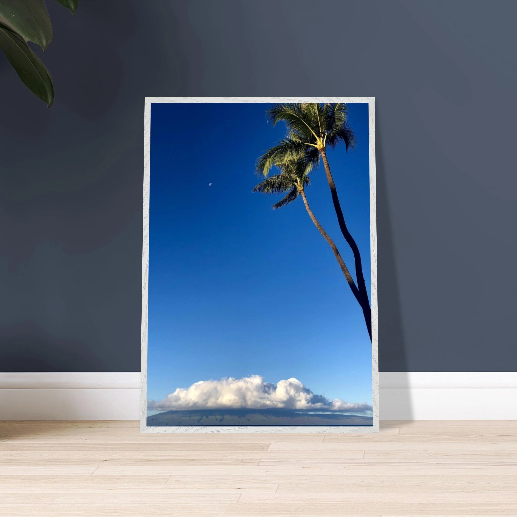 Hawaii volcano clouds and Pacific scene mounted framed poster by CaliCuration, 15x20 cm print in white frame, travel collection.