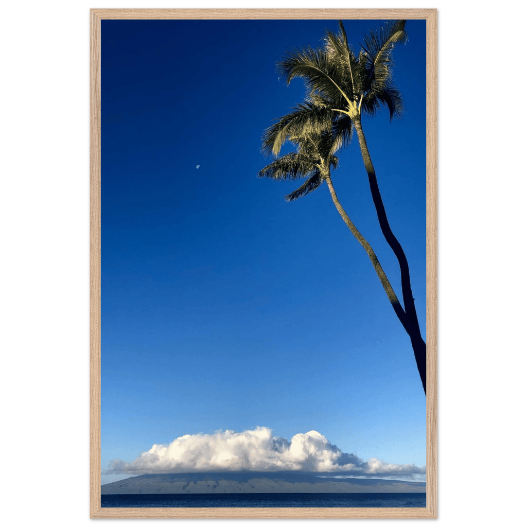 Hawaii Volcano Clouds Pacific Scene framed print by CaliCuration, showcasing vibrant volcanic landscape and ocean views.