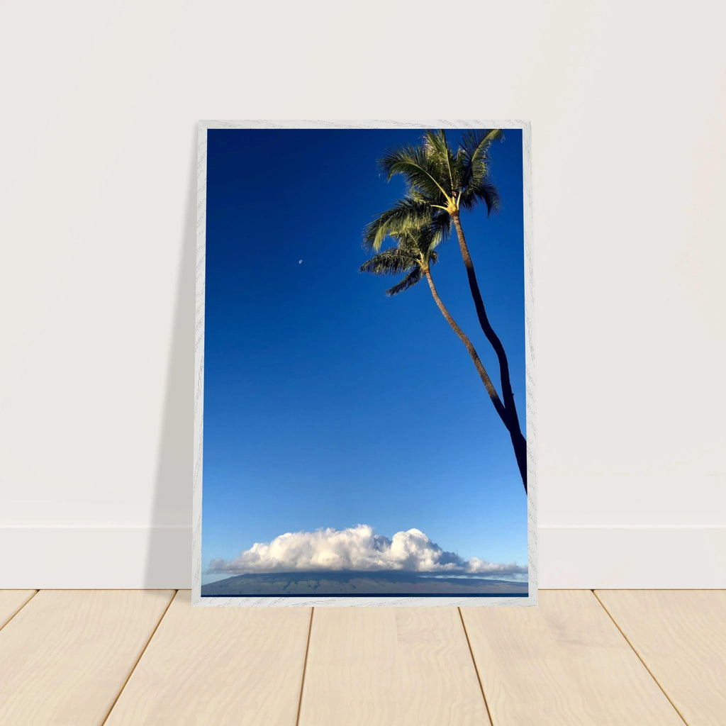Hawaii Volcano Clouds and Pacific scene mounted framed poster by CaliCuration, 15x20 cm print with white frame, from travel collection.