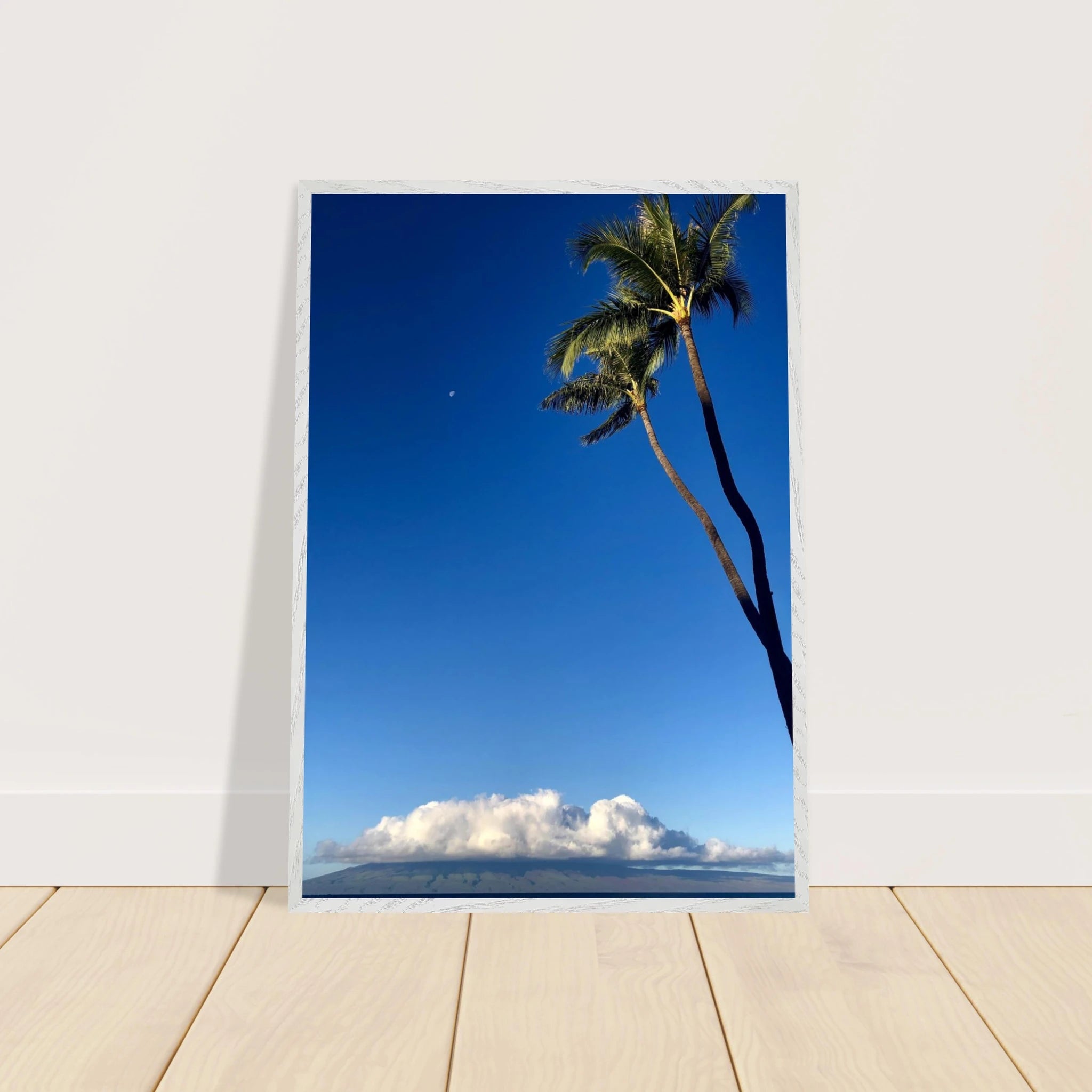 Hawaii Volcano Clouds and Pacific scene mounted framed poster by CaliCuration, 15x20 cm print with white frame, from travel collection.