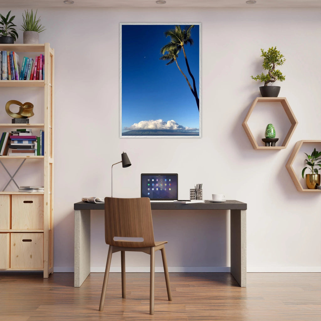 Framed Hawaii Volcano Clouds and Pacific Scene print by CaliCuration, 15x20 cm mounted print with white frame, spring 2026 travel collection.