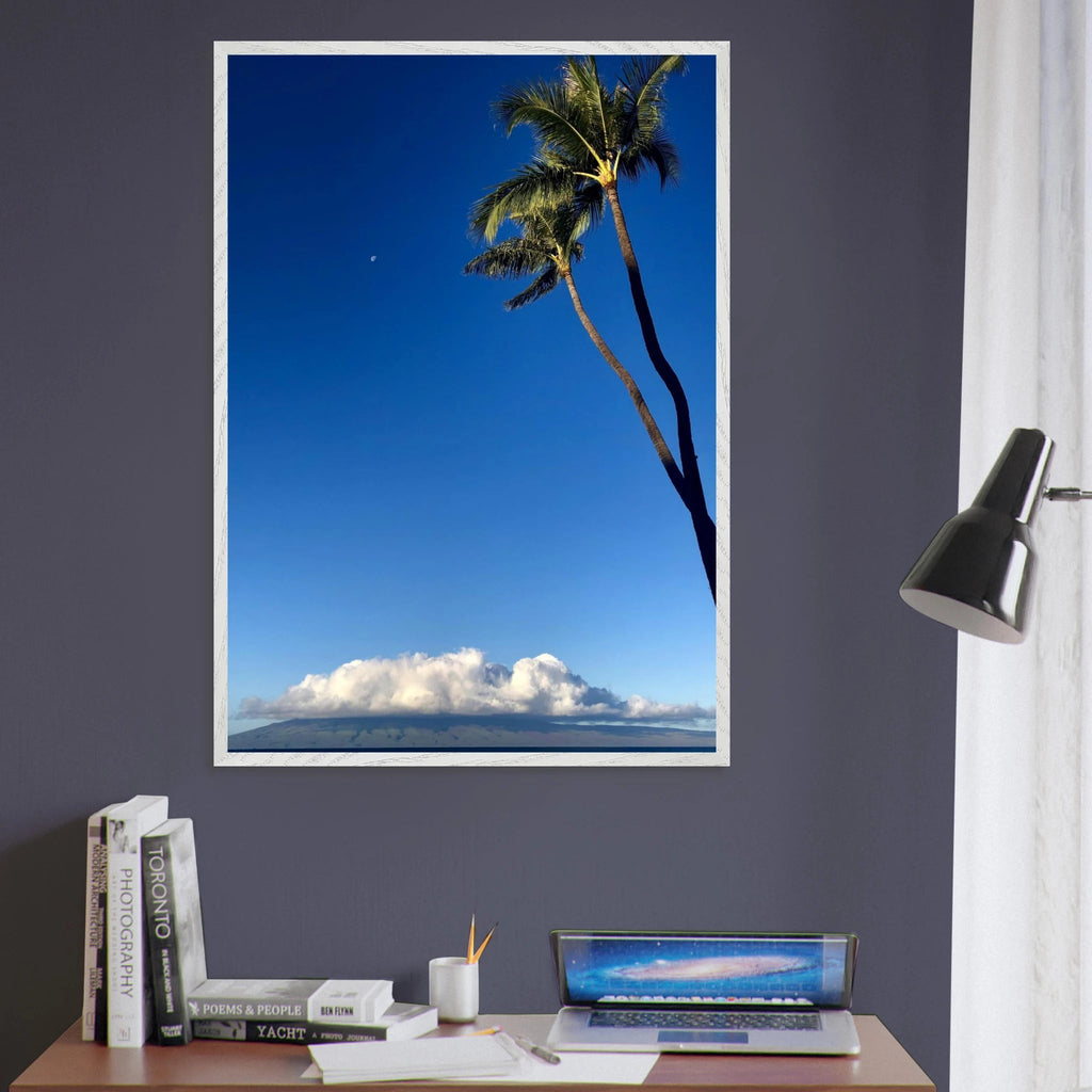 Mounted framed print of Hawaii volcano clouds and Pacific scene by CaliCuration, 15x20 cm, featuring vibrant island landscape.