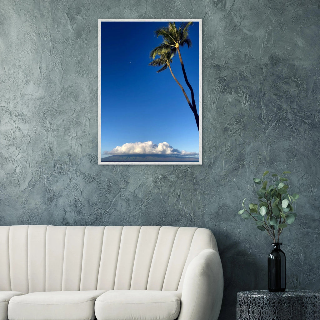 Hawaii Volcano Clouds and Pacific scene mounted framed poster by CaliCuration, 15x20 cm print with white frame, travel collection.