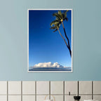 Hawaii Volcano Clouds and Pacific scene framed poster by CaliCuration, 15x20 cm print with white frame, part of travel collection.