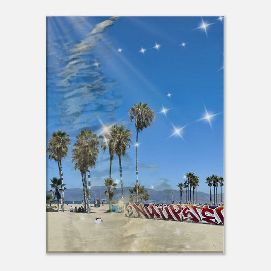 California Palm Trees Wall Art Canvas with Abstract Sparkles – Coastal Decor: California Canvas – Studio Edition. - CaliCuration
