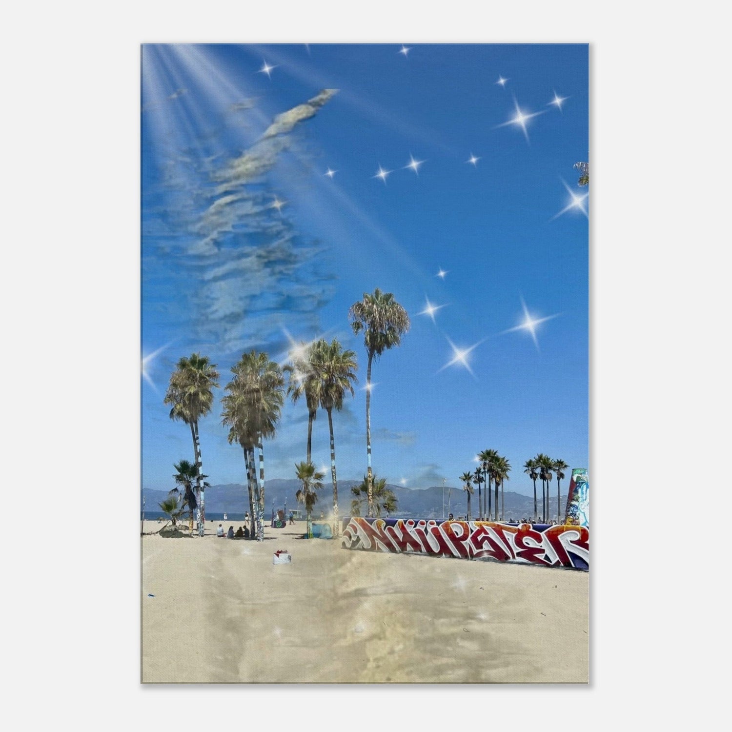 California Venice Beach Palm Trees Wall Art Canvas with Abstract Sparkles – Coastal Decor - CaliCuration
