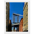 NYC Dumbo skyline wooden framed print by CaliCuration featuring spring day cityscape wall art from the Travel Collection.
