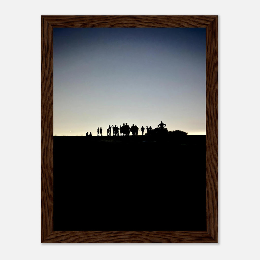 Black and white framed poster of Hollywood Hills city lights, California landscape art from the Summer Hike series by My Store.