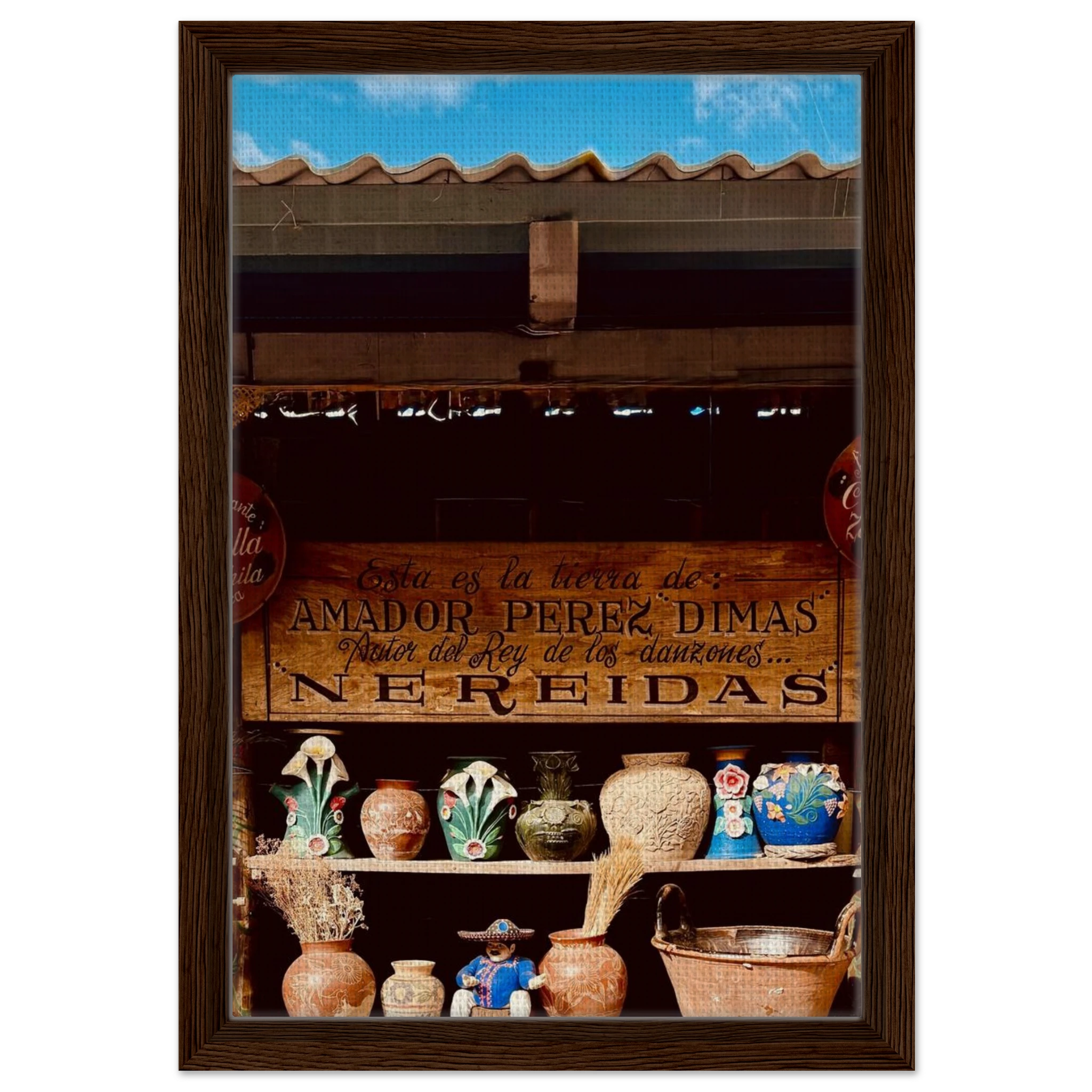 Framed canvas print of Oaxaca street fair scene from CaliCuration's Mexico travel collection, Spring 2026, featuring vibrant Mexican street art.
