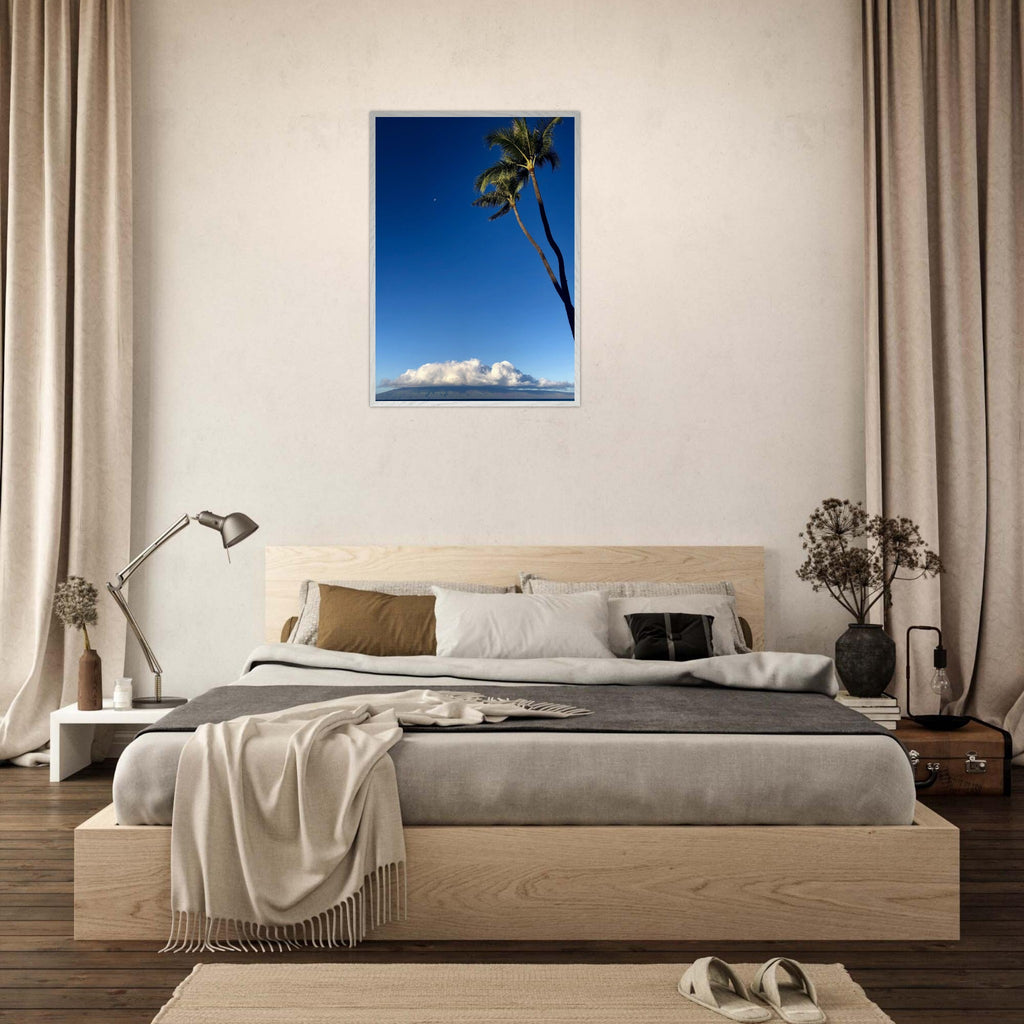 Hawaii Volcano Clouds and Pacific scene framed print by CaliCuration, featuring vibrant volcanic landscape and ocean views.