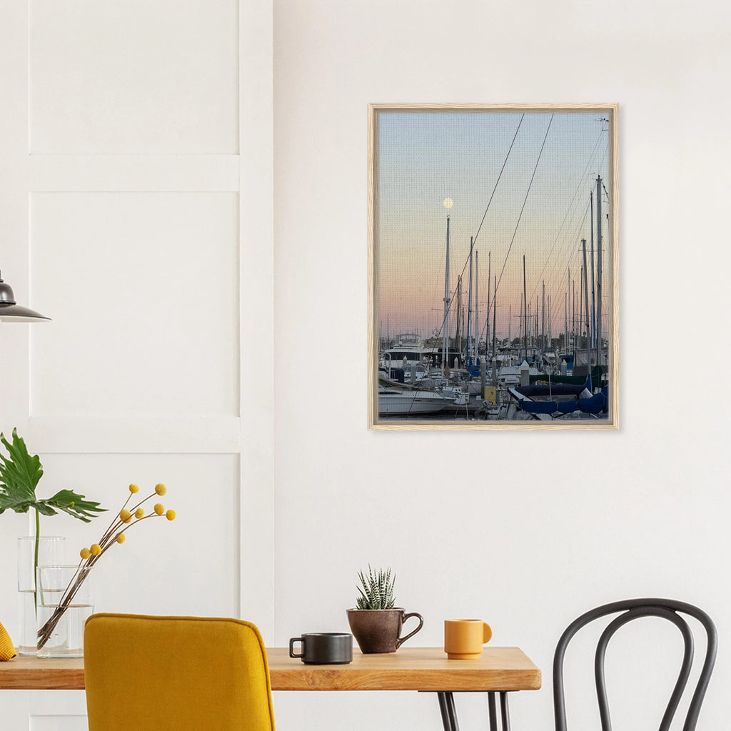 Framed canvas print of Summer Evening Marina Del Rey California with nautical themes and chic tones, by California Canvas Studio Edition.