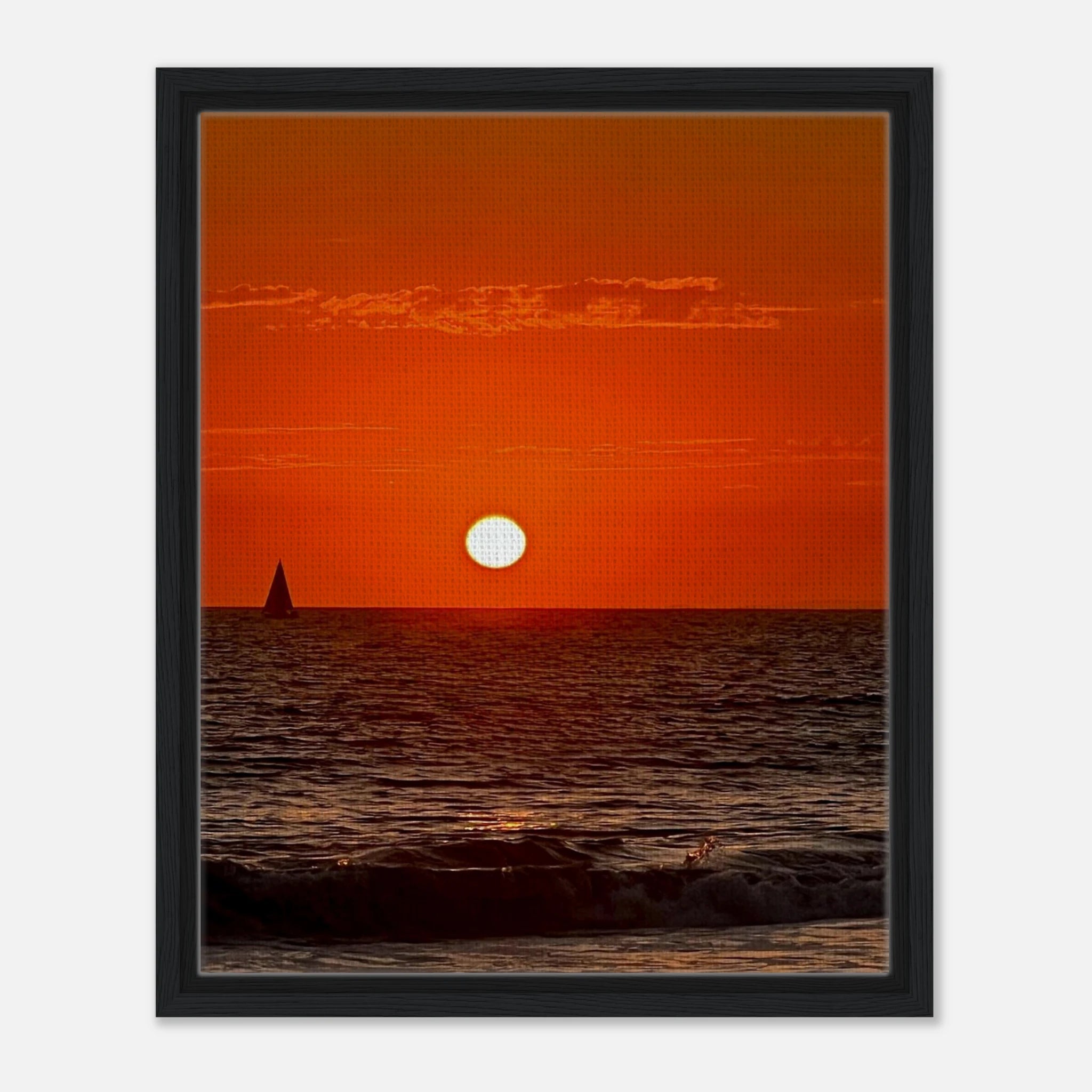 Framed Canvas print of California Red Sunset Series 1/3 by CaliCuration featuring vibrant red sunset hues.