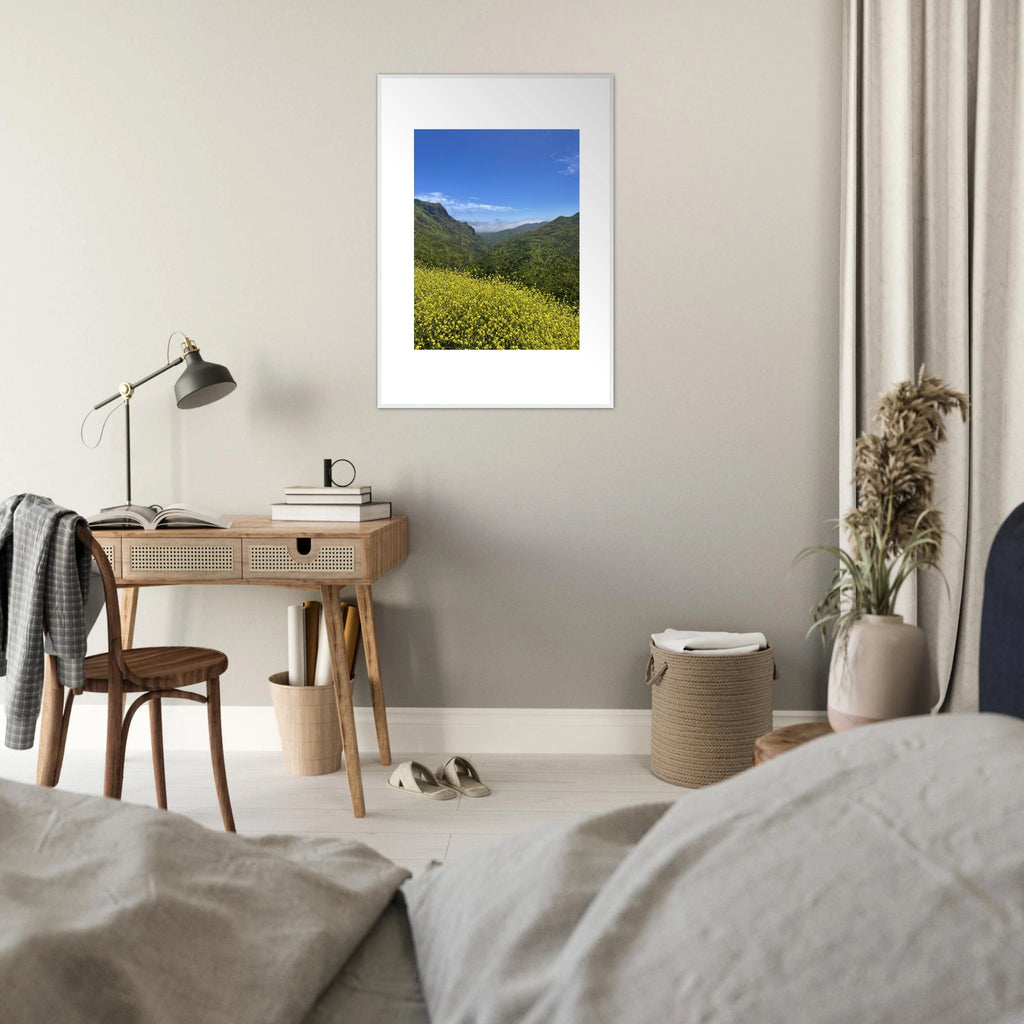 High-quality framed art print of Malibu Canyon in spring bloom wildflowers, showcasing California landscape artwork.