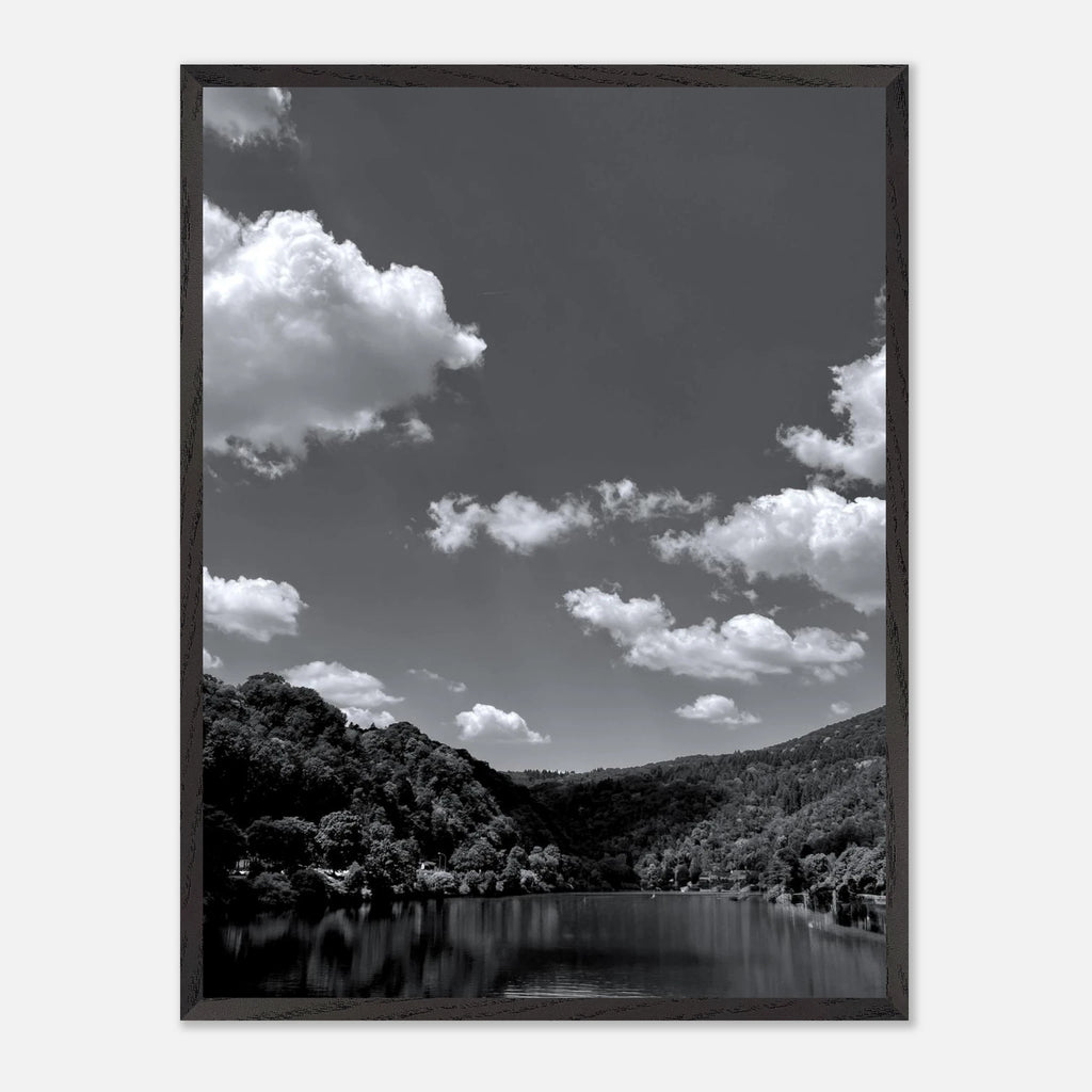 Black and white framed poster of a German river view from the Studio Edition Spring 2026 travel collection, mounted on print material.