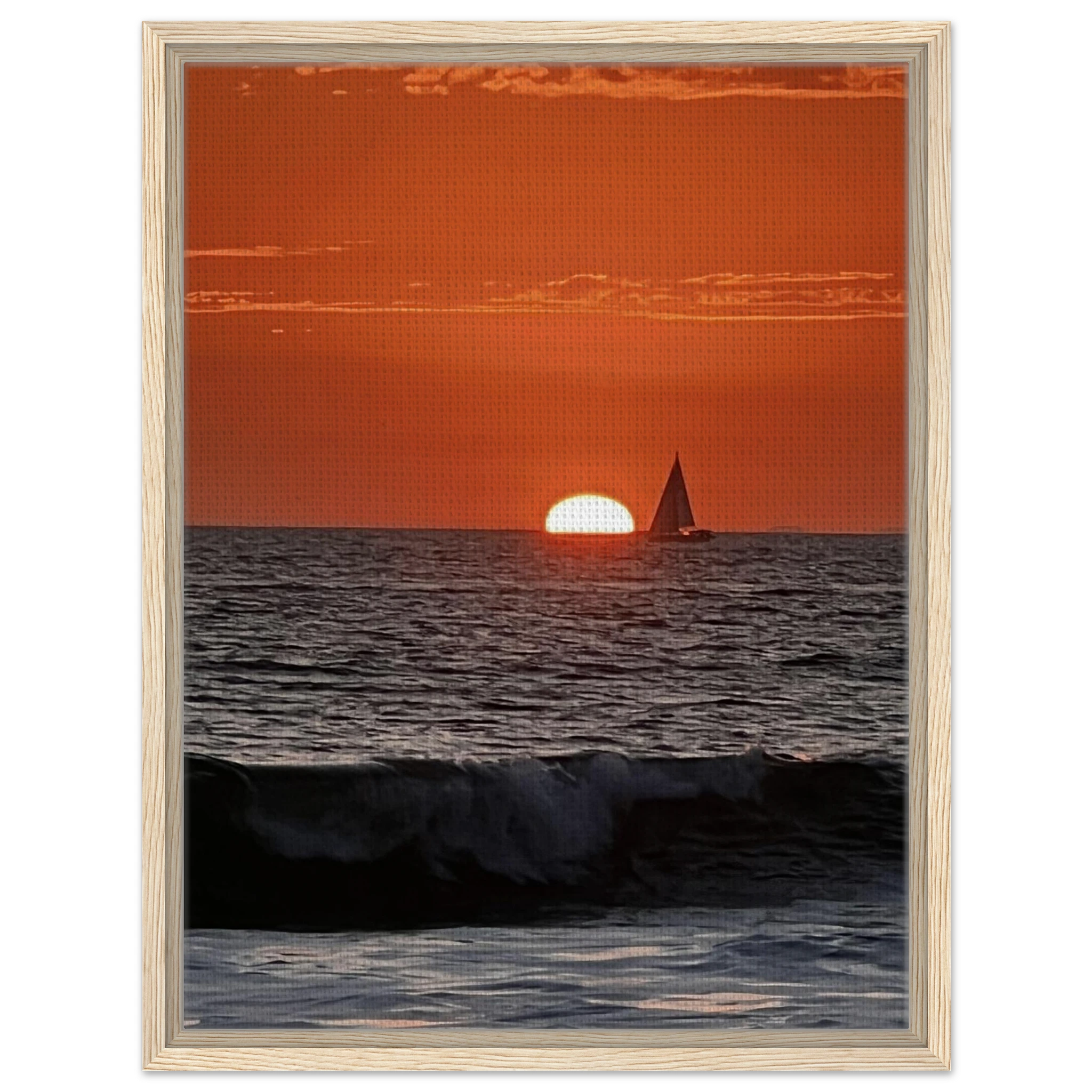 Wooden framed canvas print of California Red Sunset Series 4/4 by CaliCuration, showcasing vibrant red sunset hues.