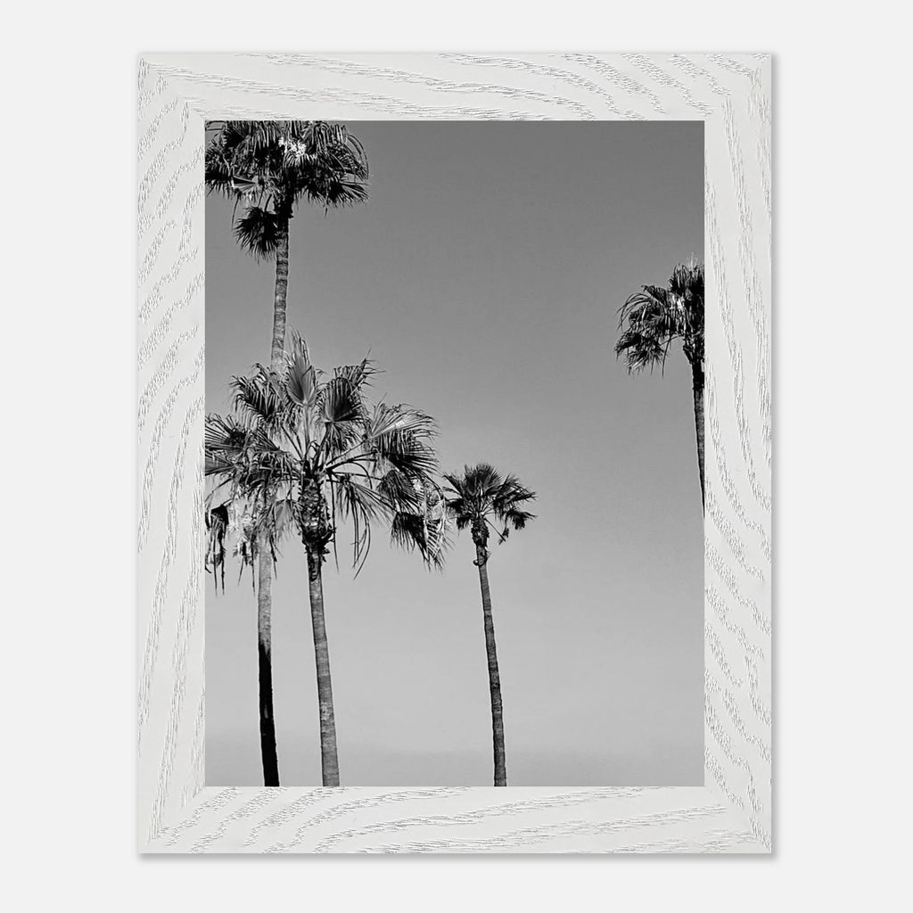 Premium wooden framed black and white California beach icons poster art in semi-glossy finish, Studio Edition.