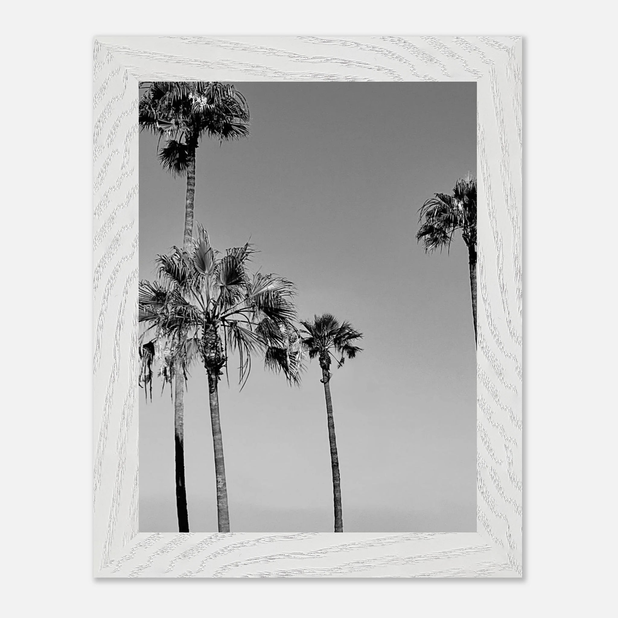 Premium wooden framed black and white California beach icons poster art in semi-glossy finish, Studio Edition.