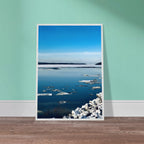 Premium wooden framed Hudson Valley winter poster print by My Store, featuring snowy landscape and holiday travel vibes.