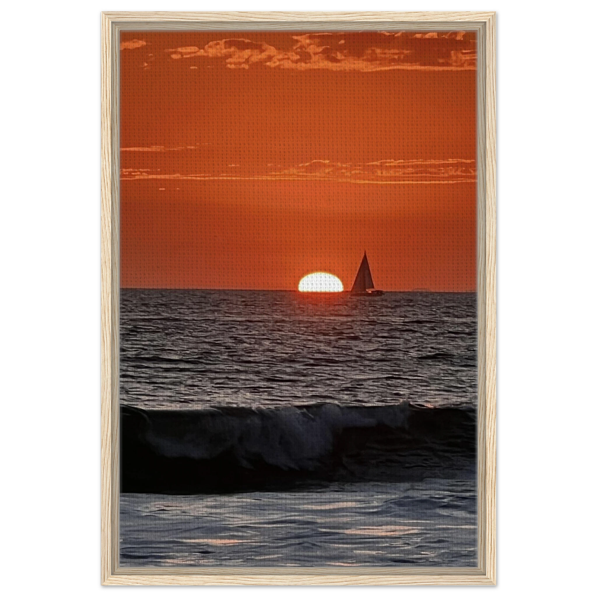 California Red Sunset Series 4/4 wooden framed canvas print by CaliCuration showcasing vibrant red sunset hues in a studio edition.