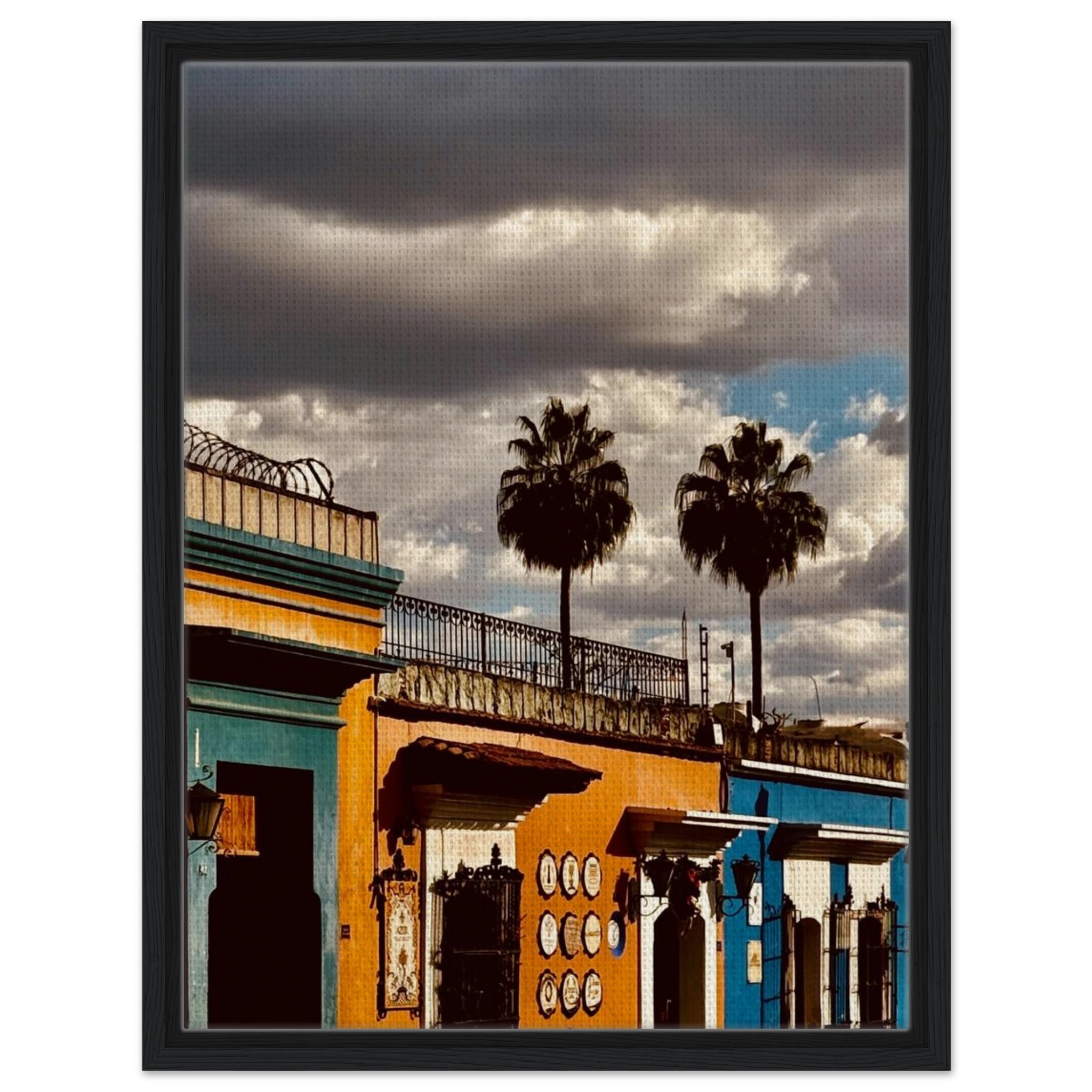Framed canvas artwork of two palm trees in Oaxaca, Mexico, from CaliCuration's travel collection, spring 2026 studio edition.