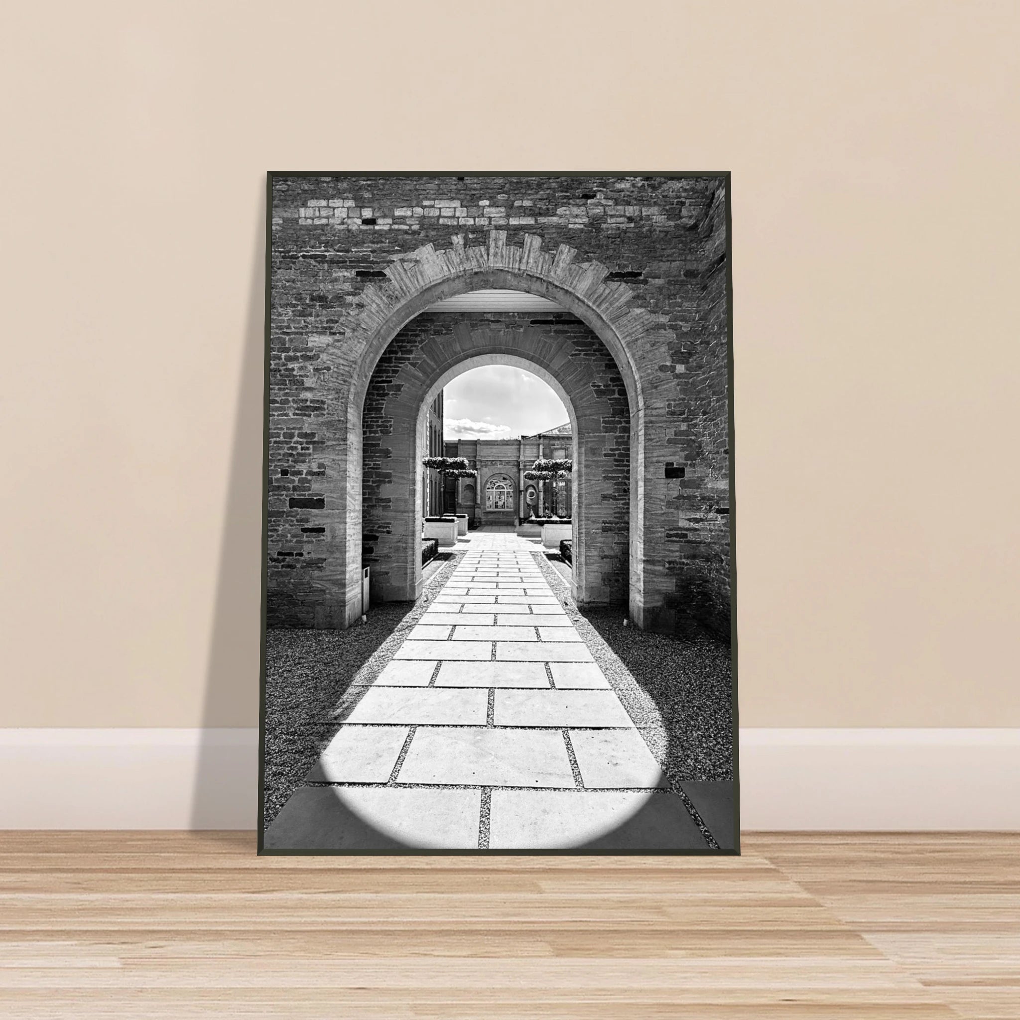Cotswolds Estate aluminum framed poster featuring black and white summer light and shadows, part of My Store's travel art collection.