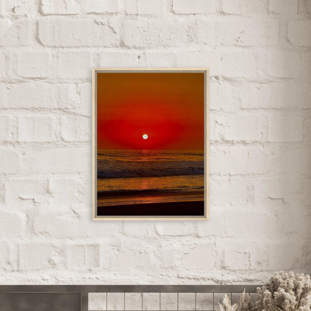 Framed canvas print of California Red Sunset Series 2/3 by CaliCuration, featuring vibrant red sunset hues and artistic studio edition design.