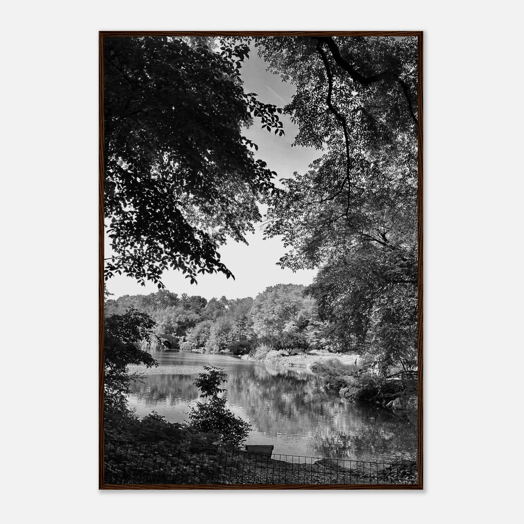 Black and white framed print of Upstate NY summer lake scene from the My Store Travel Collection, Studio Edition, perfect for home decor.