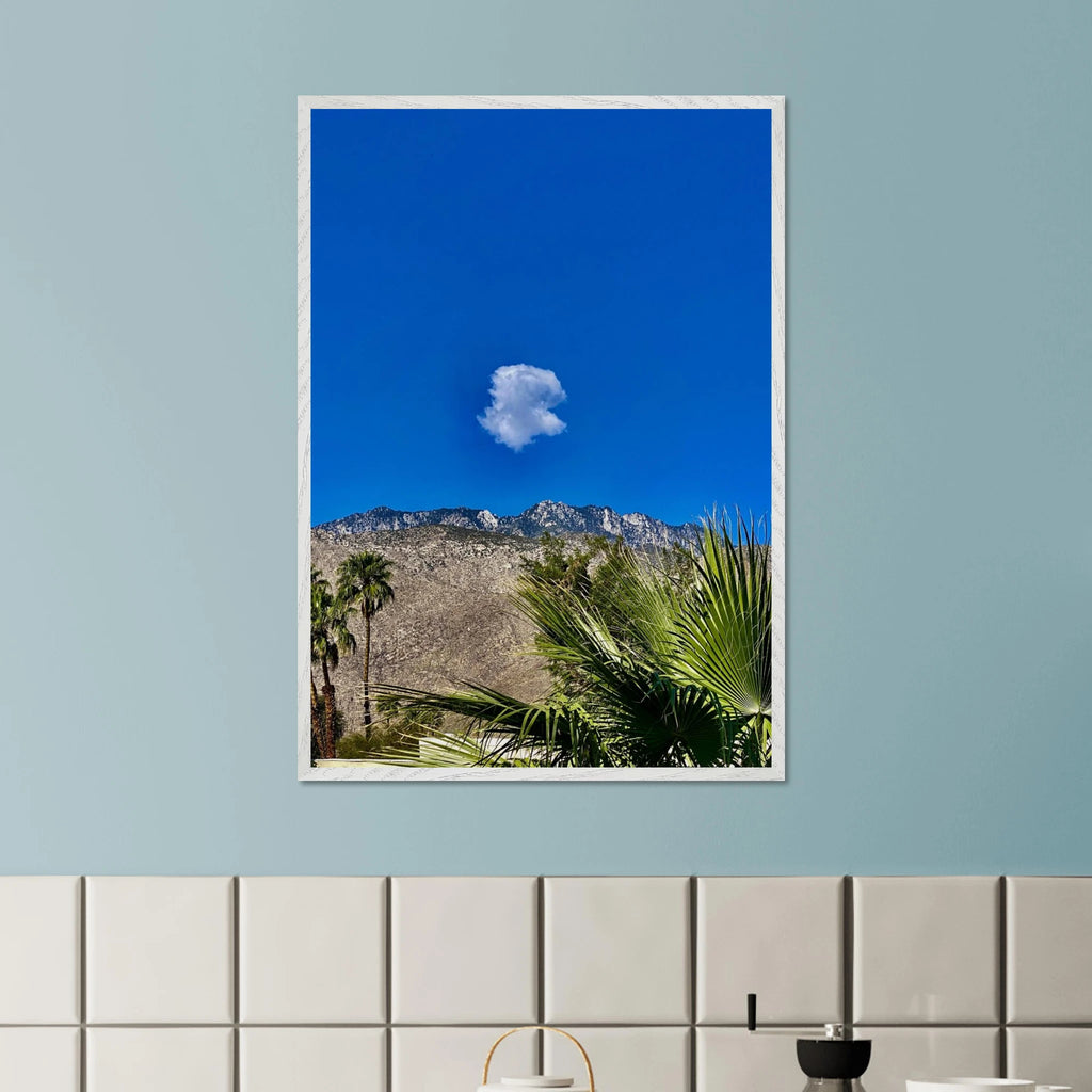Palm Springs cloud mounted wooden framed poster featuring California landscape art, ideal for stylish home decor.