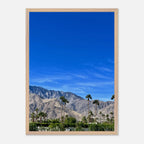 Premium wooden framed poster of a sunny fall day in Palm Springs, California, featuring vibrant autumn scenery in a studio edition print.