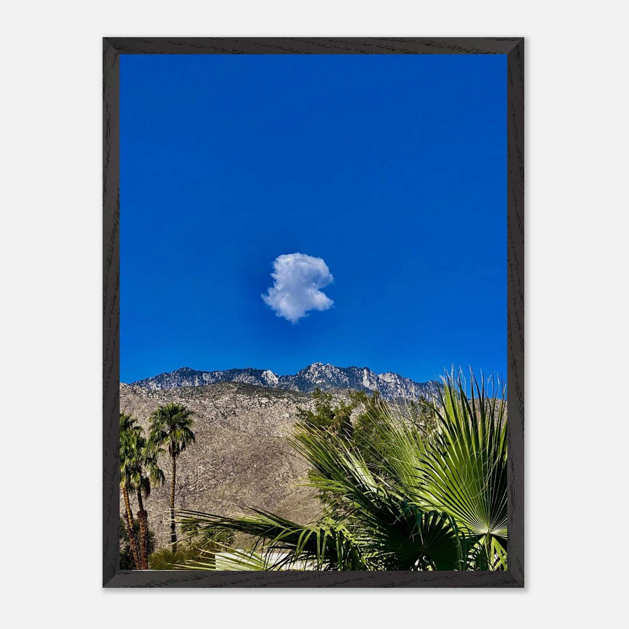 Palm Springs Cloud Mounted Wooden Framed Poster featuring vibrant California art for stylish home decor.