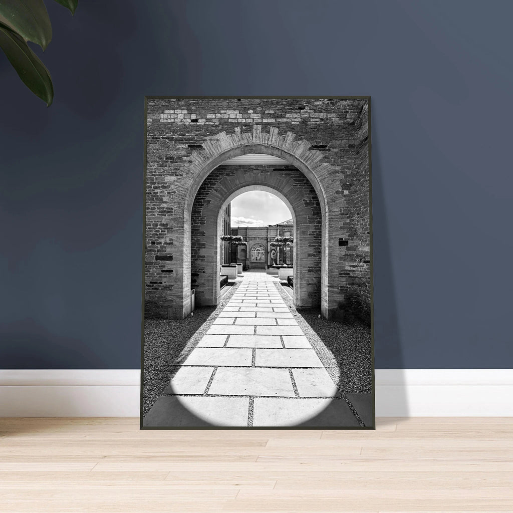 Cotswolds Estate aluminum framed poster featuring black and white summer light and shadow photography from the Travel Collection.