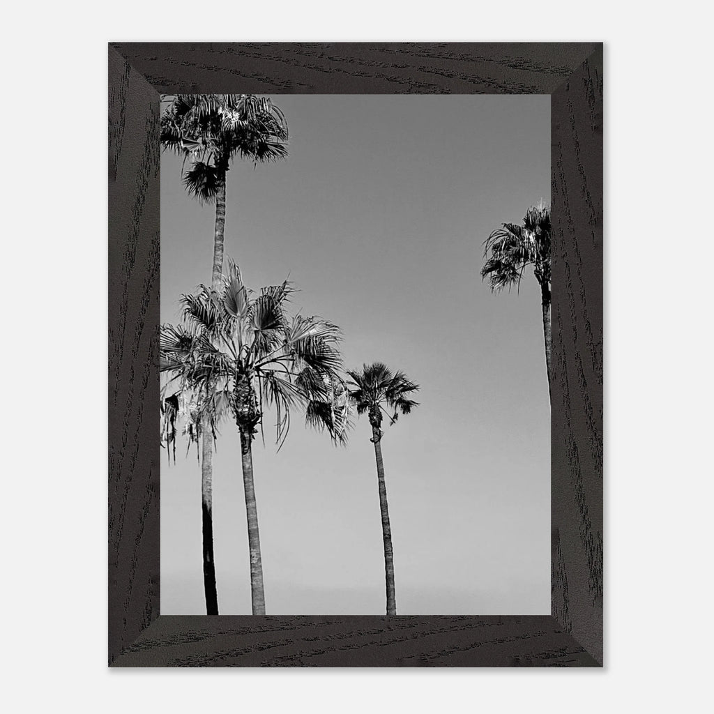 Premium wooden framed black and white California beach icons poster in semi-gloss finish, showcasing SoCal art.