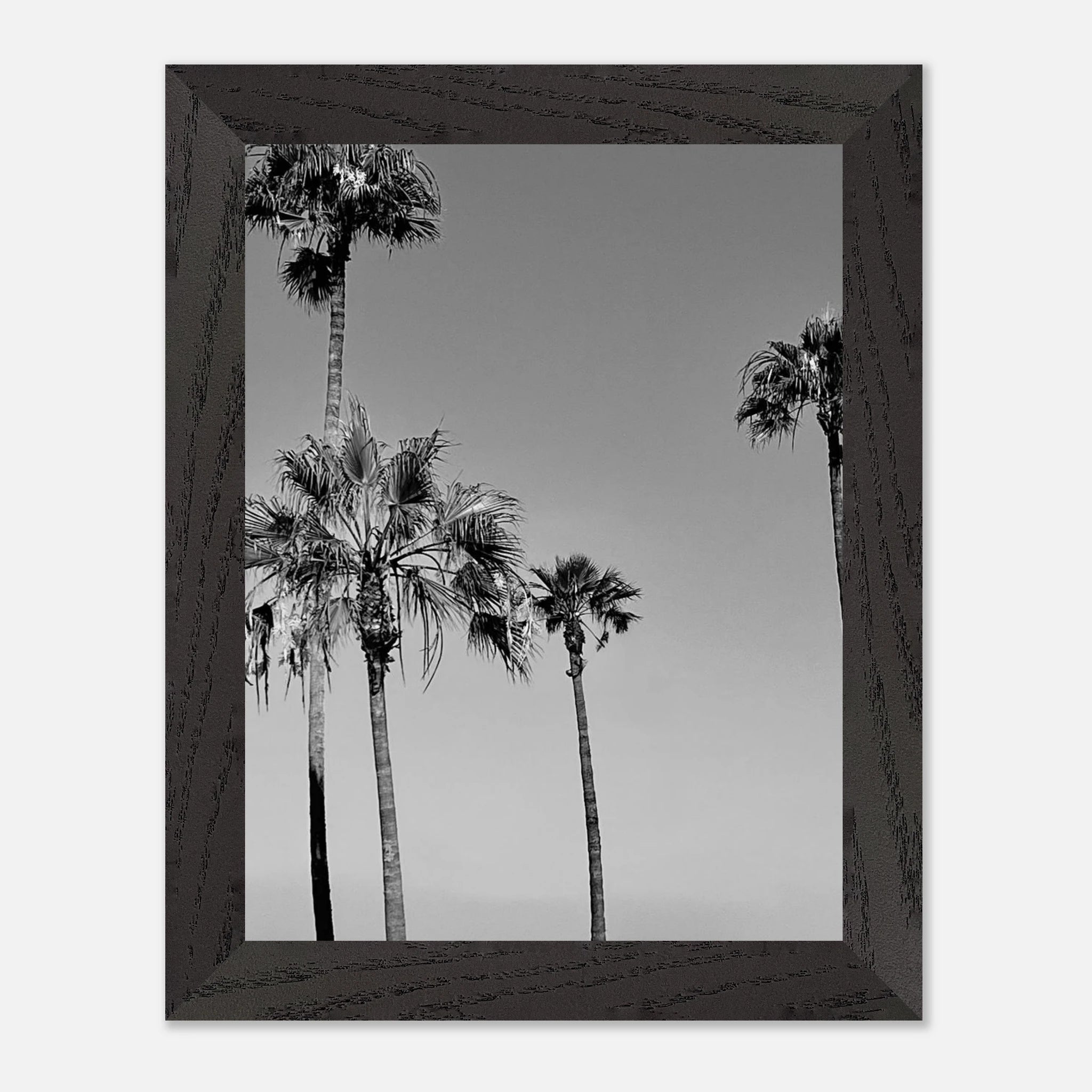 Premium wooden framed black and white California beach icons poster in semi-gloss finish, showcasing SoCal art.