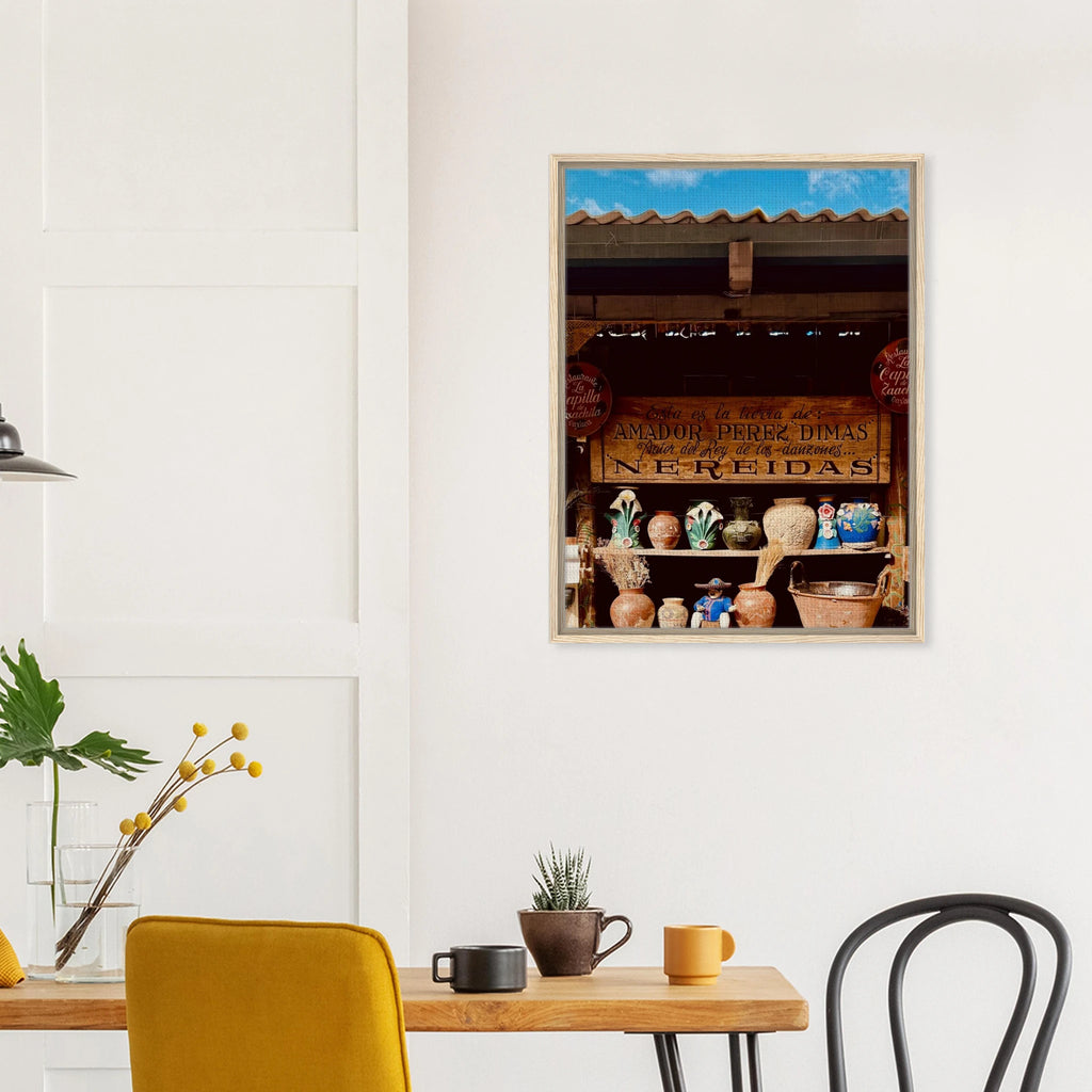 Framed canvas print of Oaxaca street fair scene from CaliCuration's Mexico Travel Collection, showcasing vibrant Mexican street life.