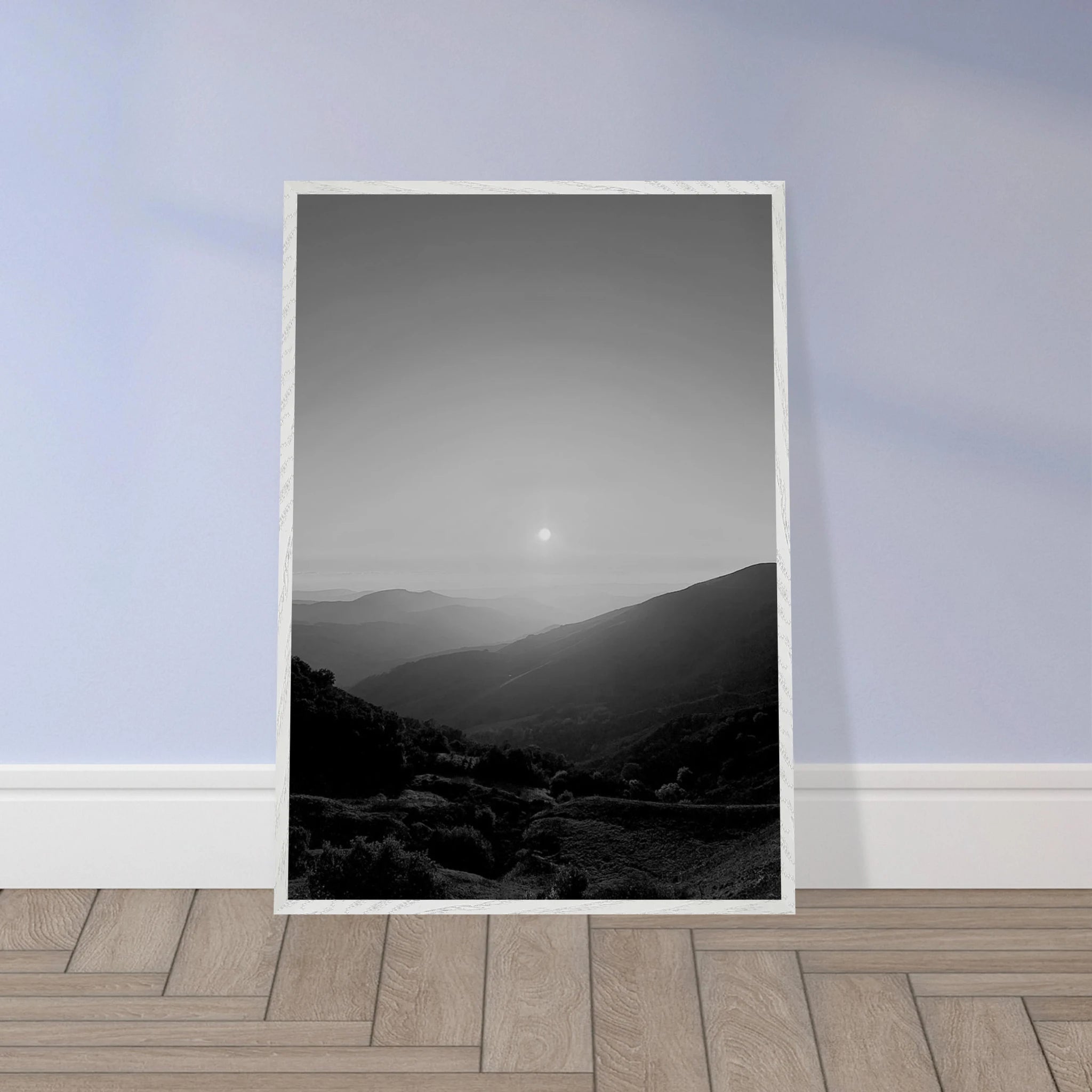 Black and white framed poster of California Central Coast sunset, mounted print from My Store's travel collection, studio spring edition.