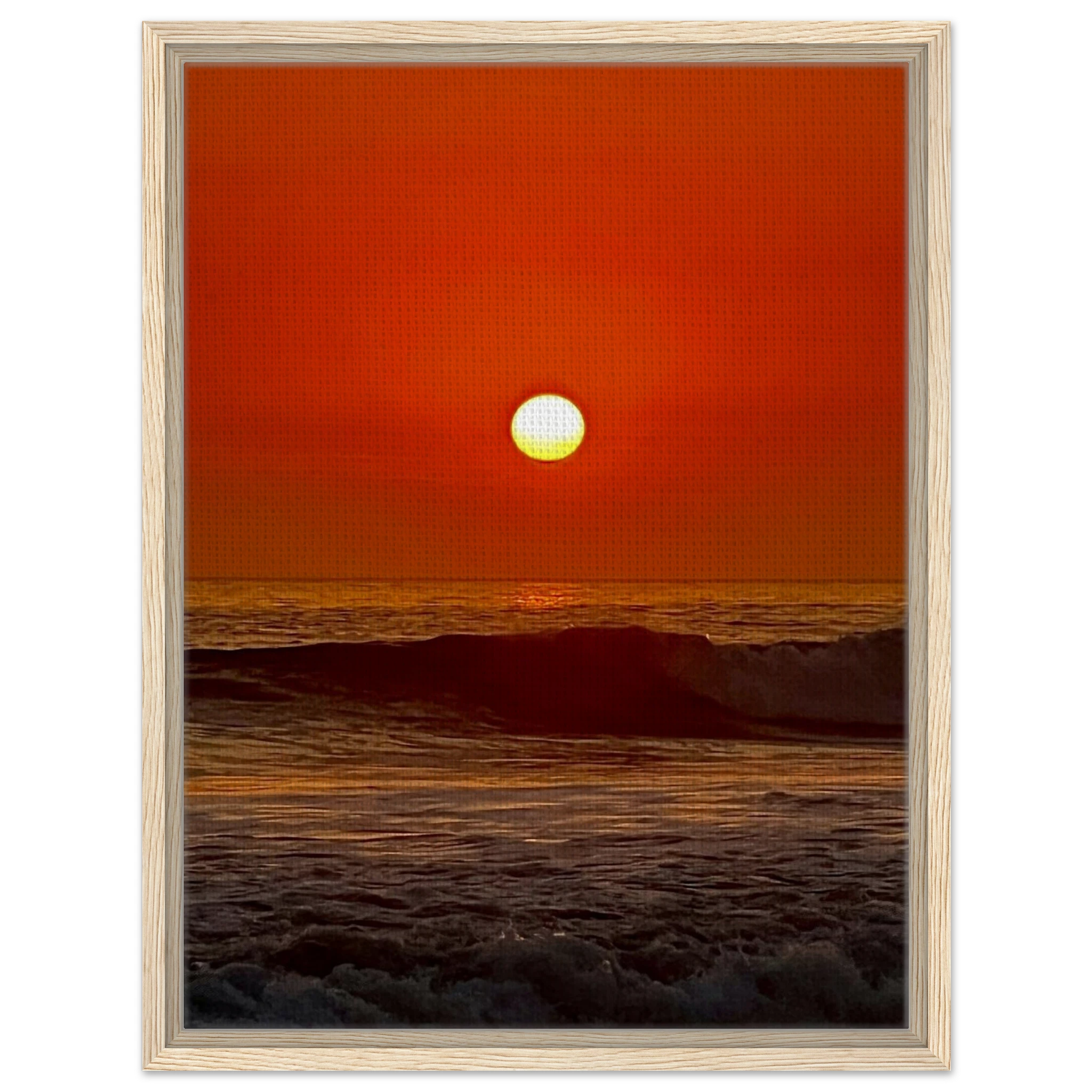 Framed canvas print of California Red Sunset Series 3/3 by CaliCuration, featuring vibrant red sunset hues and natural landscape details.